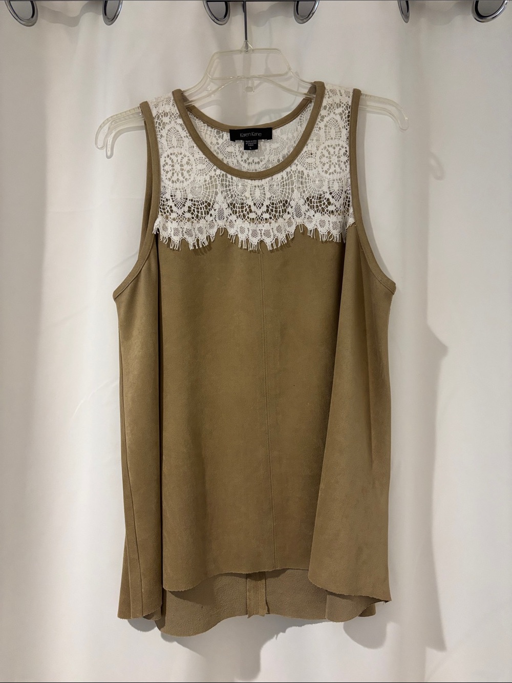Karen Kane Tan Tank Top with White Lace Yoke